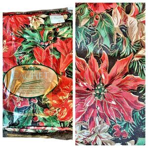 Vintage CACHET Christmas Flannel Backed Vinyl Tablecloth Oblong 52”x90”